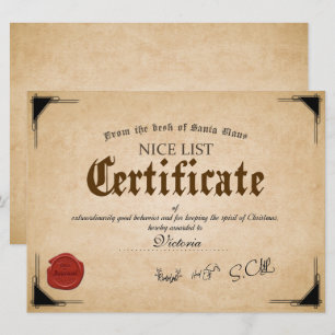 Carte de vacances officielle Père Noël Liste de Ni