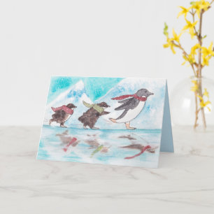 Carte de vacances Patinage sur glace Pingouins