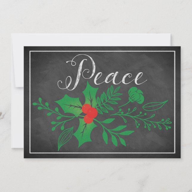Carte de vacances Peace | Faux Chalkboard, Holly (Devant)