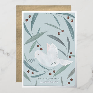 Carte de vacances Peace on Earth Dove Blue Silver