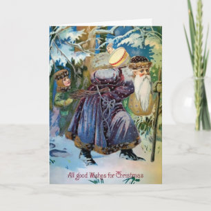 Carte de vacances Père Noël de baskets victorienne