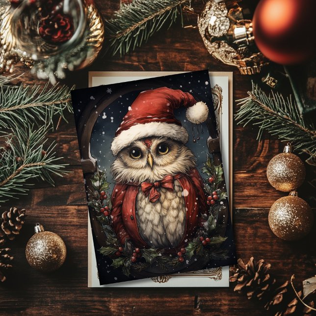 Carte de vacances père Noël Owl Flat (Créateur téléchargé)