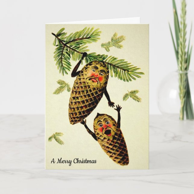 Carte de vacances personnalisable Vintage Pinecone (Devant)