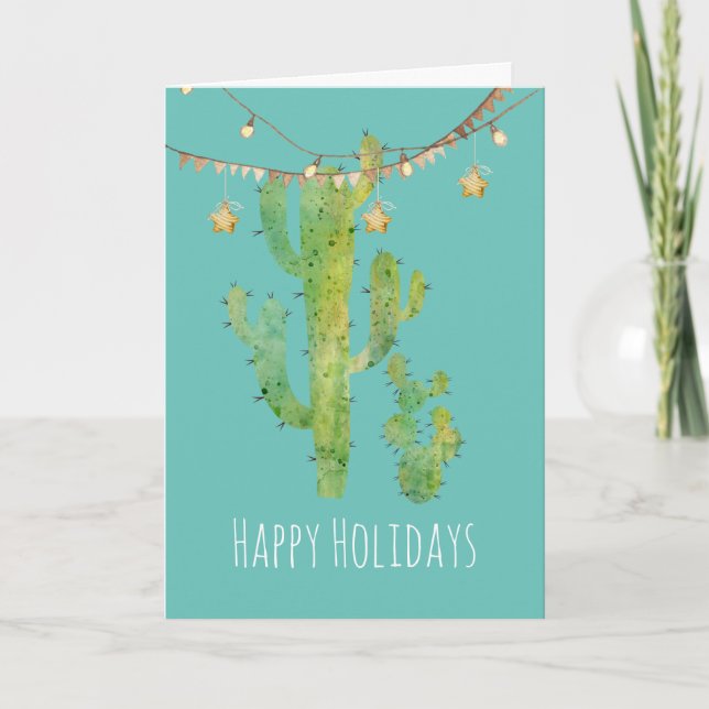 Carte de vacances personnalisable Watercolor Cactu (Devant)