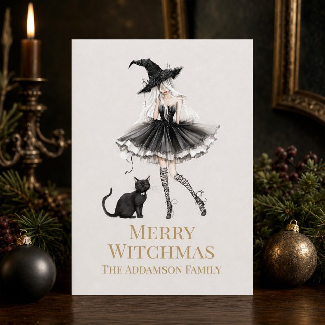 Carte de vacances personnalisée de sorcière joyeus (Merry Witchmas Playful Witch Custom Holiday Card)