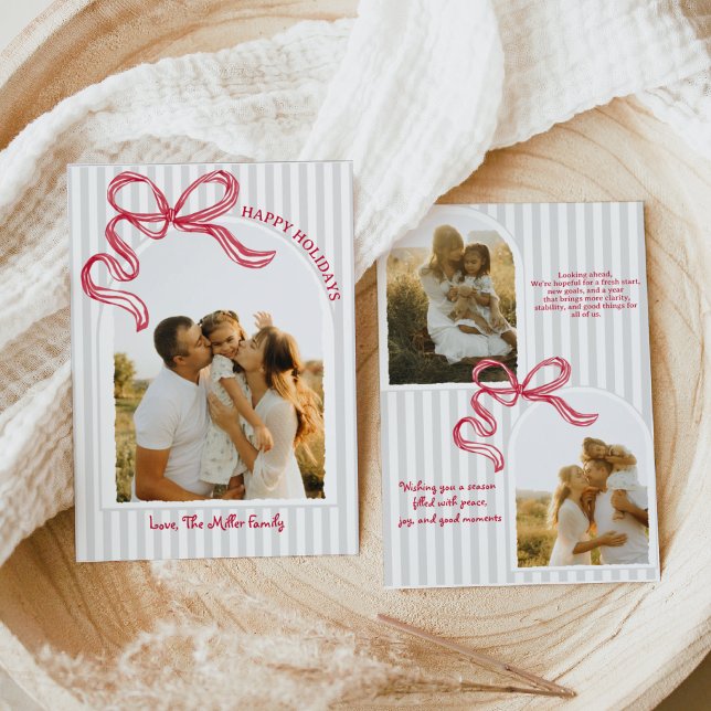 Carte de vacances photo à arc rayé moderne avec nœ (Créateur téléchargé)