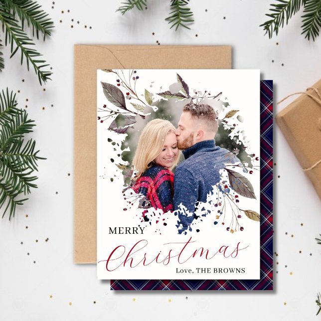 Carte de vacances photo à plat plaid Buffalo rouge (Créateur téléchargé)