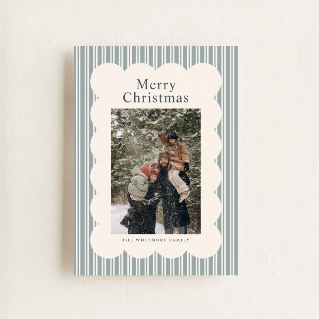 Carte de vacances photo à rayures bleues classique (Créateur téléchargé)