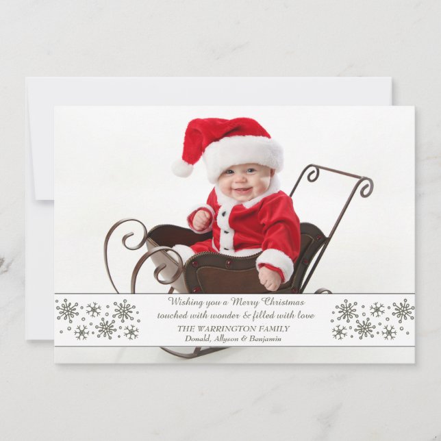 Carte de vacances photo avec bordure de flocons de (Devant)