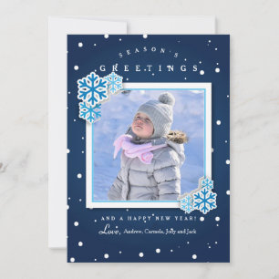 Carte de vacances photo avec flocons de neige