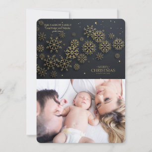 Carte de vacances photo avec flocons de neige noir