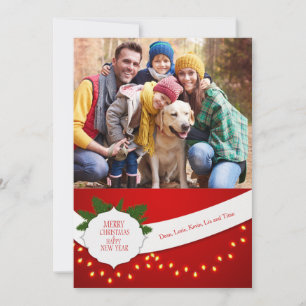 Carte de vacances photo avec guirlande lumineuse