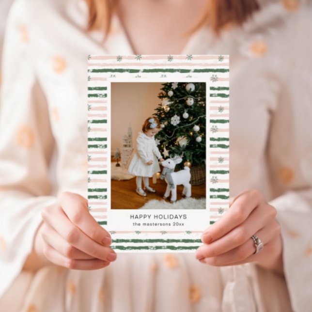 Carte de vacances photo avec rayures roses et vert (Créateur téléchargé)