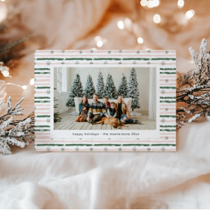 Carte de vacances photo avec rayures roses et vert