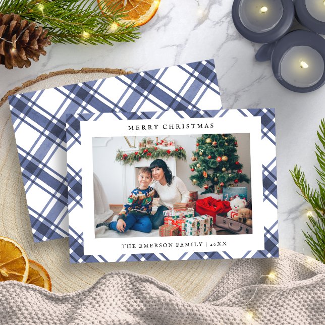 Carte de vacances photo bleu et blanc (Blue and White Photo Holiday Card
)