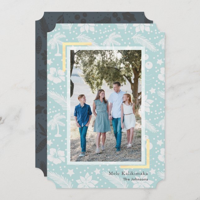 Carte de vacances photo bleue Mele Kalikimaka (Devant / Derrière)