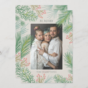Carte de vacances photo Blush Forest Pine Holly Be