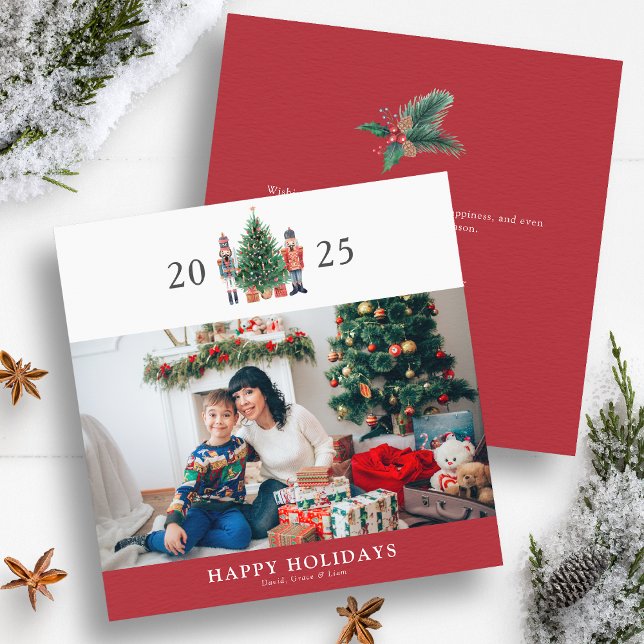 Carte de vacances photo de casse-noisette (2025 Nutcracker Red Christmas Photo Happy Holidays Card by Painted Paperie
)