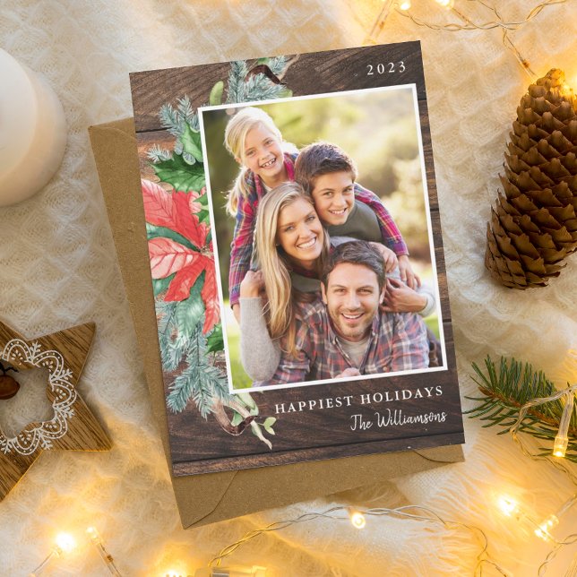 Carte de vacances photo de Noël rustique (Rustic Christmas Foliage Photo Holiday Card)
