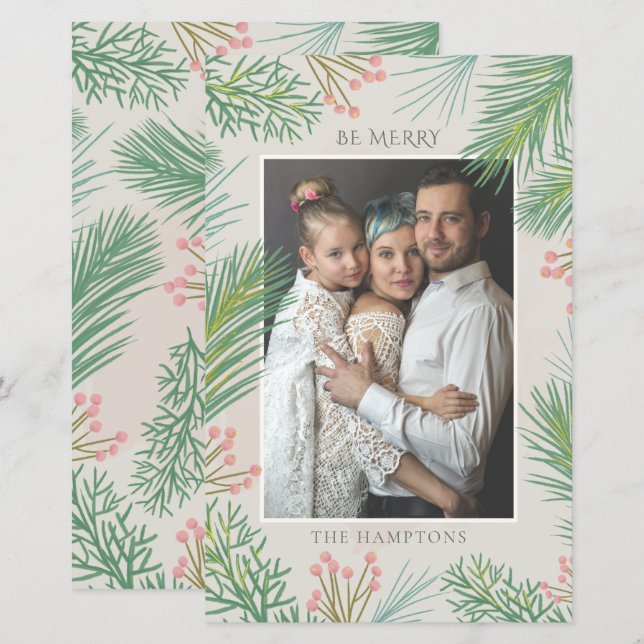 Carte de vacances photo de sapin de Noël avec bais (Devant / Derrière)