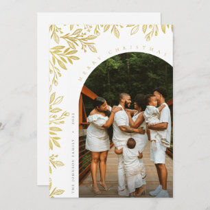 Carte de vacances Photo Famille Arc Floral Or Mode