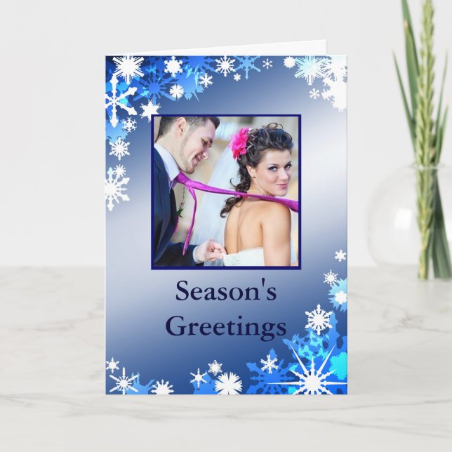 Carte de vacances Photo Flocons de neige bleus (Devant)