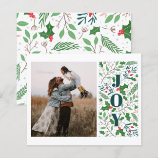 Carte de vacances photo JOY Holly Berries Budget