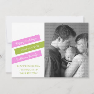 Carte de vacances photo moderne Slant (rose/vert)