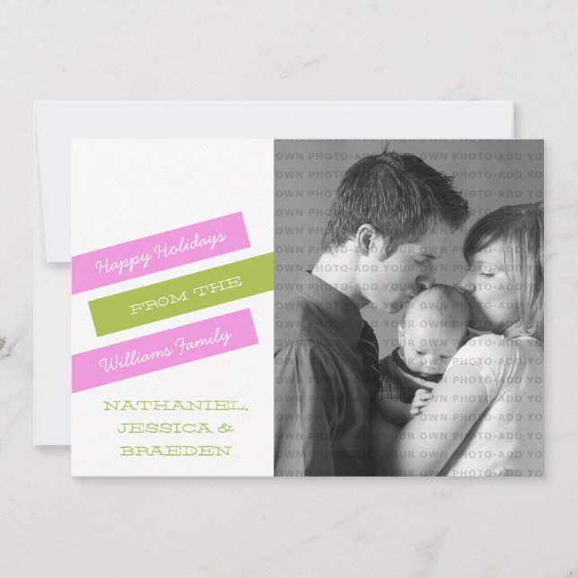 Carte de vacances photo moderne Slant (rose/vert) (Devant)