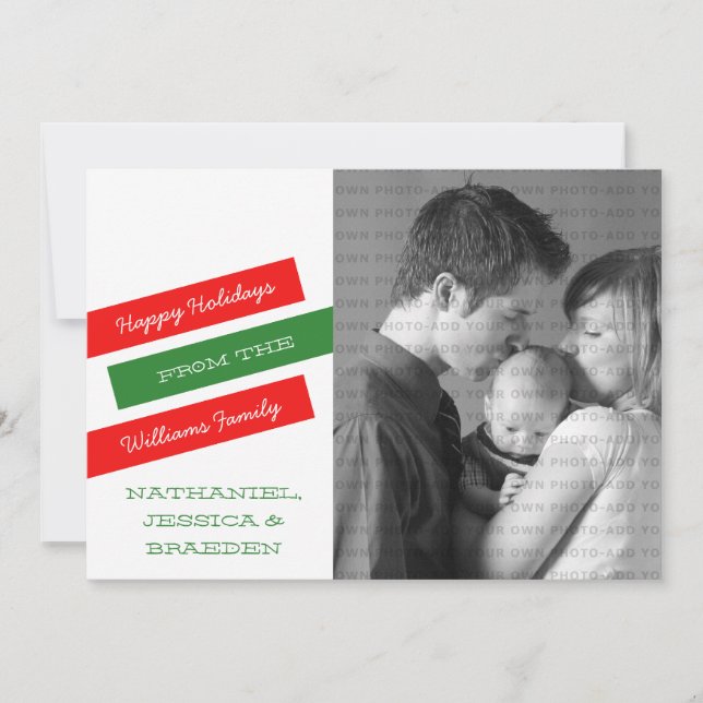 Carte de vacances photo moderne Slant (Rouge/Vert) (Devant)