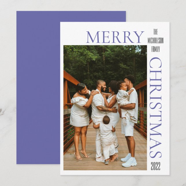 Carte de vacances photo moderne violet Joyeux Noël (Devant / Derrière)