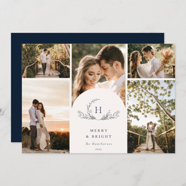 Carte de vacances photo Monogramme 5 (Devant / Derrière)