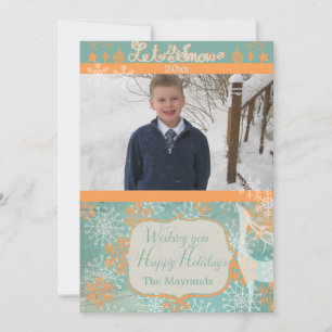 Carte de vacances photo Orange and Blue Snowflakes