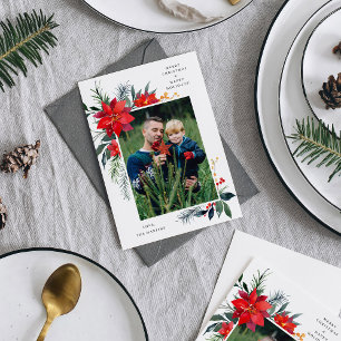 Carte de vacances photo Poinsettia Frame V