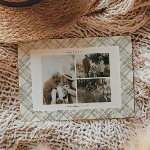 Carte de vacances photo 'Reconnaissant' à carreaux