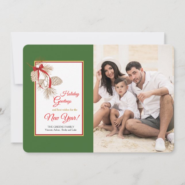 Carte de vacances photo Red Bow Pinecones (Devant)