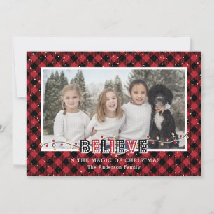 Carte de vacances photo Red Buffalo Plaid Snow Bel
