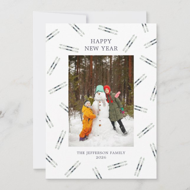 Carte de vacances photo skis vintage (Devant)