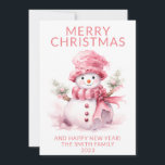 Carte de vacances Pink Christmas Snowman<br><div class="desc">Pink Christmas Snowman pour la carte de Noël en bleu pour un accueil festif de vacances à la famille et les amis.</div>