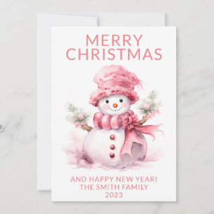 Carte de vacances Pink Christmas Snowman