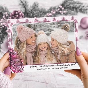 Carte de vacances Pink Christmas Tree Girl Glam Fl