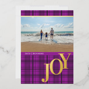 Carte de vacances Plaid JOY Purple Real Foil