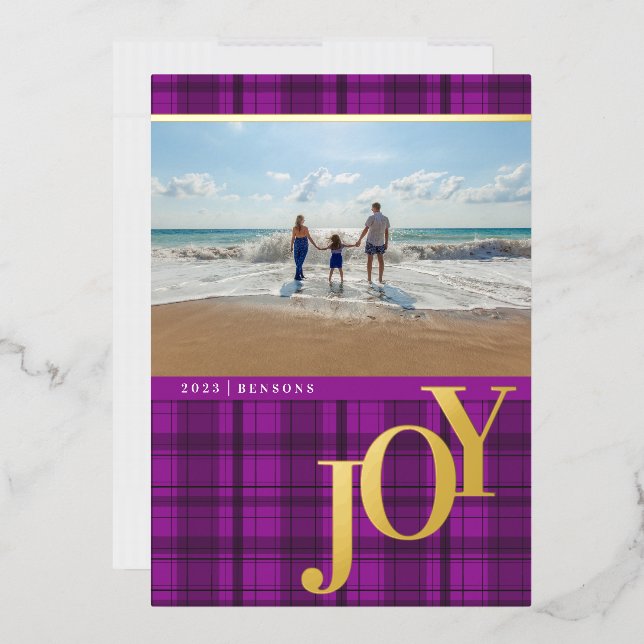 Carte de vacances plaid JOY violette avec feuille  (Enveloppe)