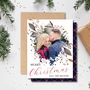 Carte de vacances Plaid Photo Buffalo Rouge et Ble