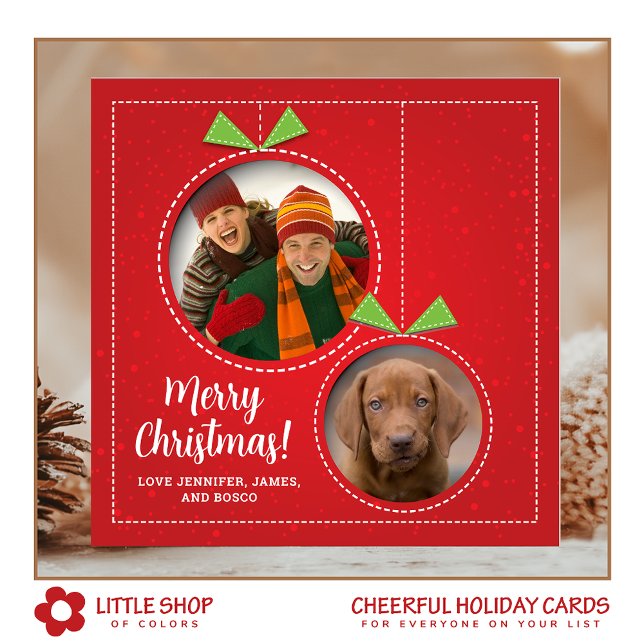 Carte de vacances plate avec deux photos d'ornemen (Créateur téléchargé)