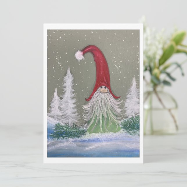 Carte de vacances plate de gnome scène hivernale (Debout devant)