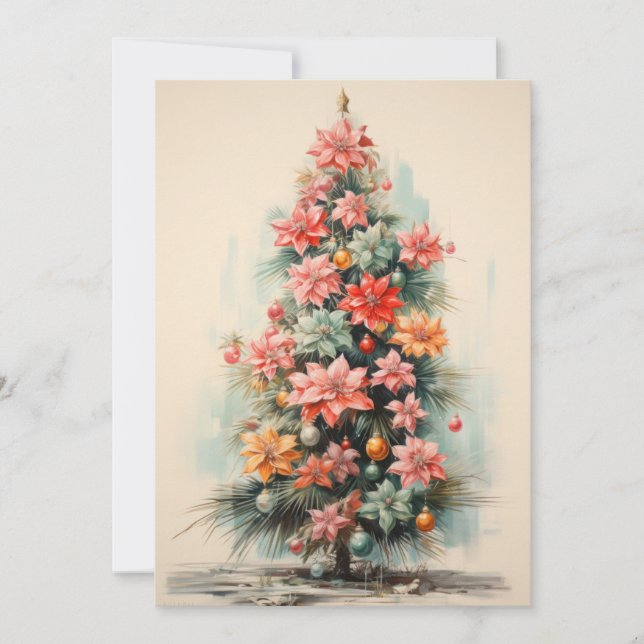 Carte de vacances plate de Noël avec arbre rose vi (Devant)