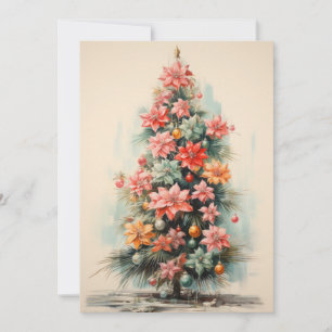 Carte de vacances plate de Noël avec arbre rose vi