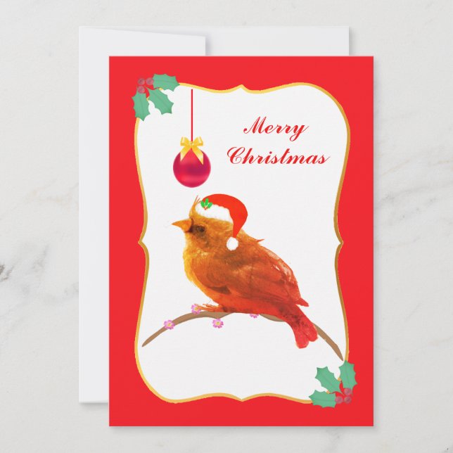 Carte de vacances plate de petit oiseau de Noël (Devant)