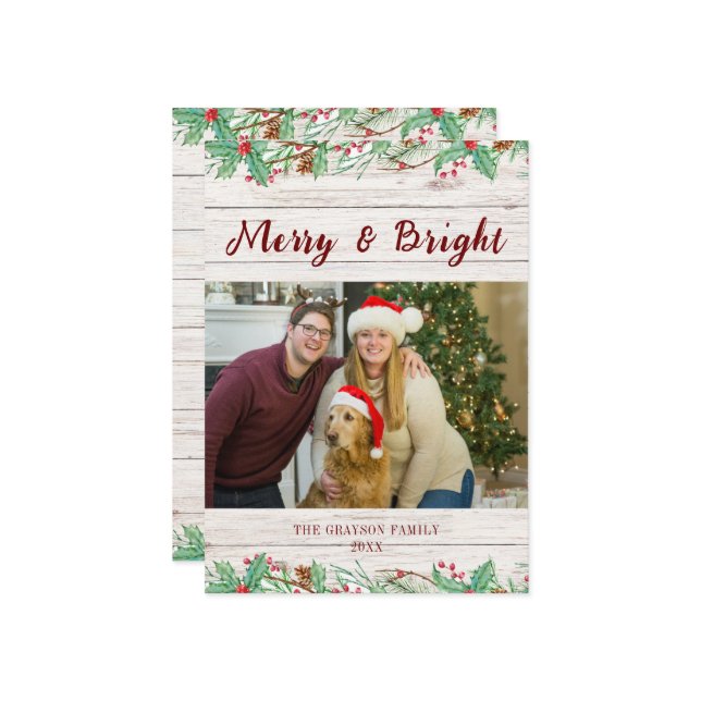 Carte de vacances plate en bois de grange de style (Devant/Arrière en situation)